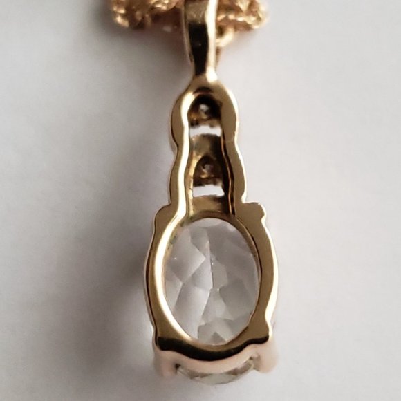 **SOLD**14K Solid Rose Gold Chain---w/W. Topaz (CZ?)Pendant - Picture 8 of 10